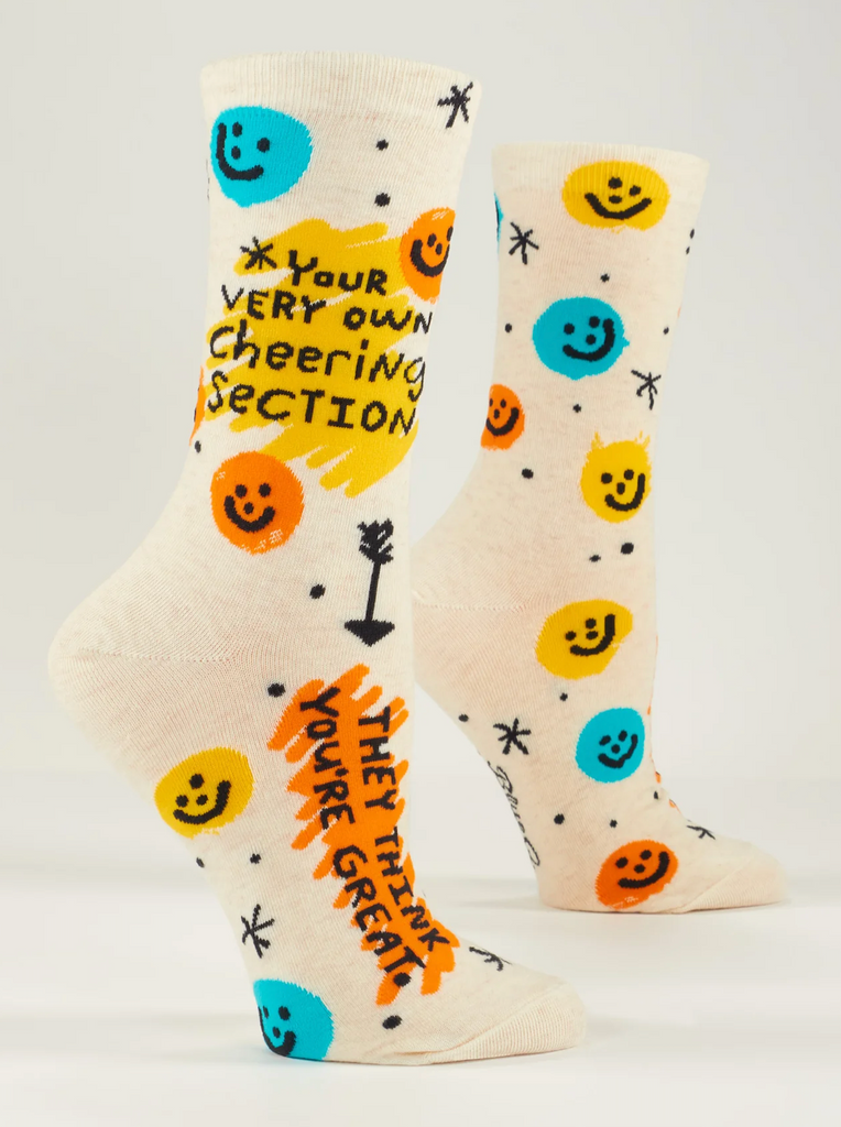 Side view of the "Your Very Own Cheering Section " socks. 