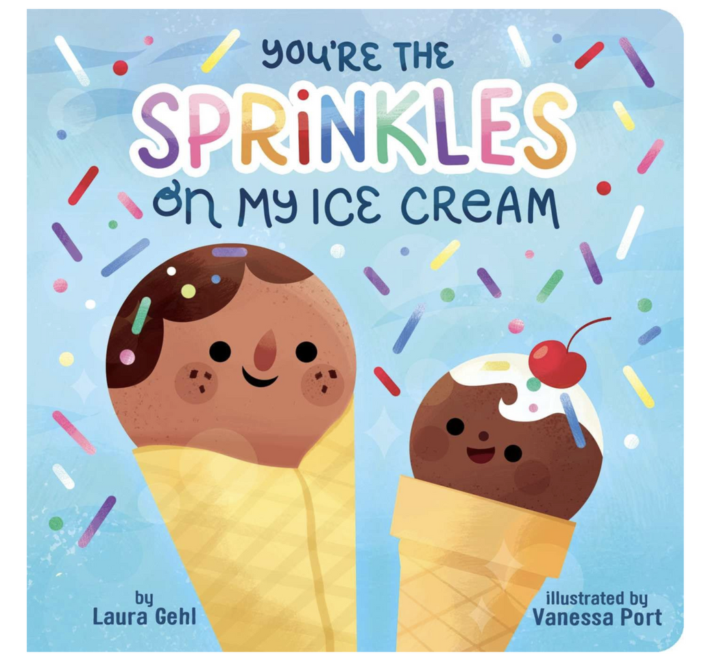 Book cover illustrated withice cream cones with faces and colorful sprinkles. 
