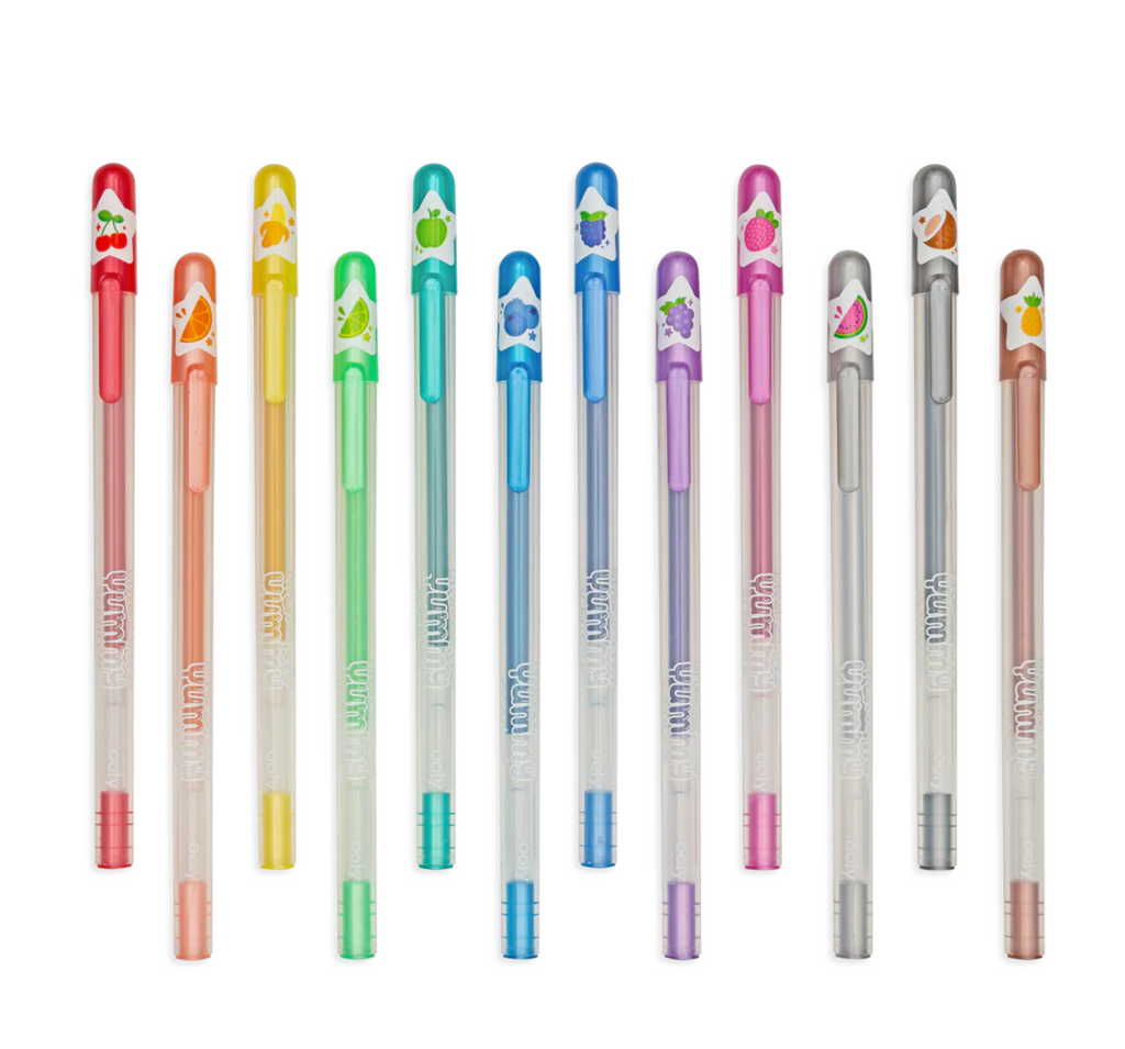 Picture of all 12 yummy yummy scented glitter gel pens.