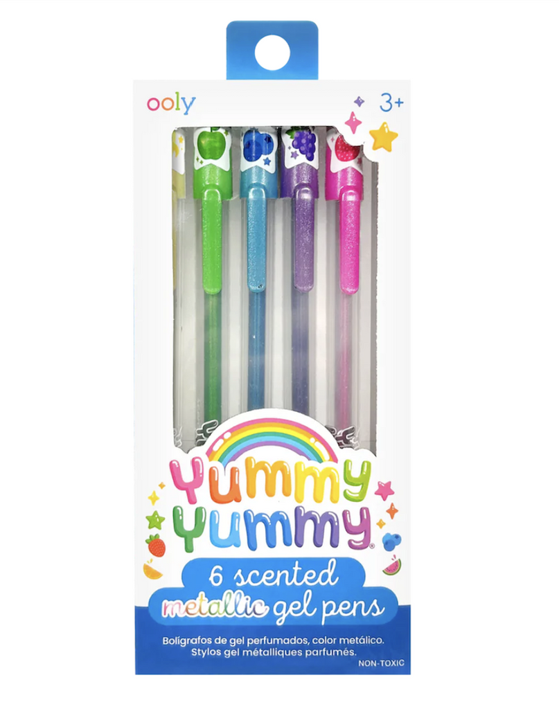 Yummy Yummy Scented Metallic Gel Pens set of 6 packaged in a box. 