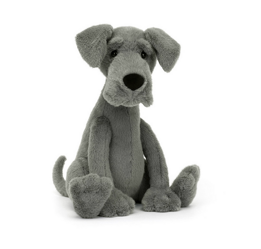 Zeus the Great Dane plush dog sitting up and facing forward. 