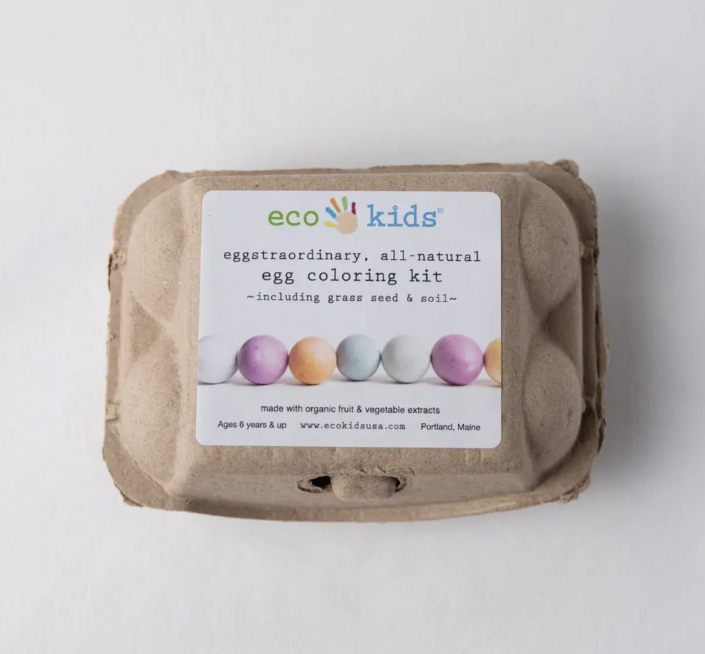 Eggstraordinary, all natural egg coloring kit. Includes grass seeds and soil. Made with organic fruit and vegetable extracts. Ages 6 years and up. 
