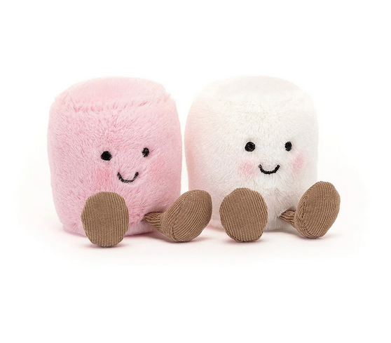 Amuseable Pink and White Marshmallows have a lot in common, like praline cord boots, stitchy smiles and rosy blushes. Linked with a pink satin ribbon. 