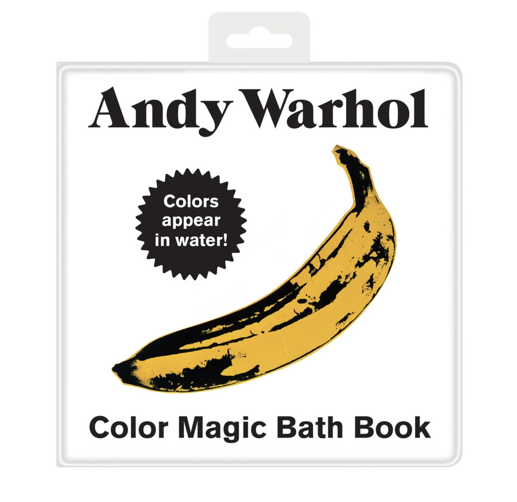 Andy Warhol Color Magic Bath Book has a white cover with Warhol's famous banana print.