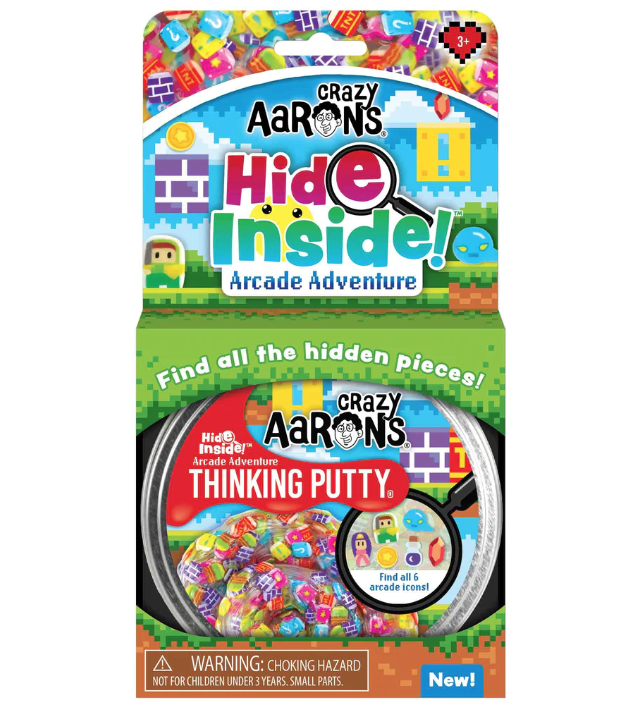 Tin of Crazy Aaron's Arcade Adventure Hide Inside Thinking Putty.