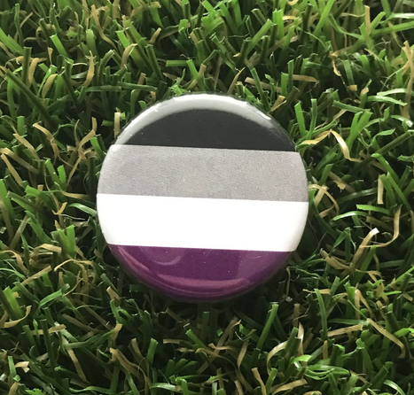 Asexual pride flag button.