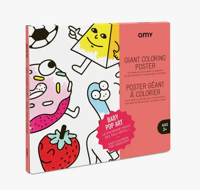 The box that this Baby Pop Art themed coloring poster is packaged in gives an idea of the wacky world to be found inside. Everyday objects with faces and funny expressions to quirky characters.  