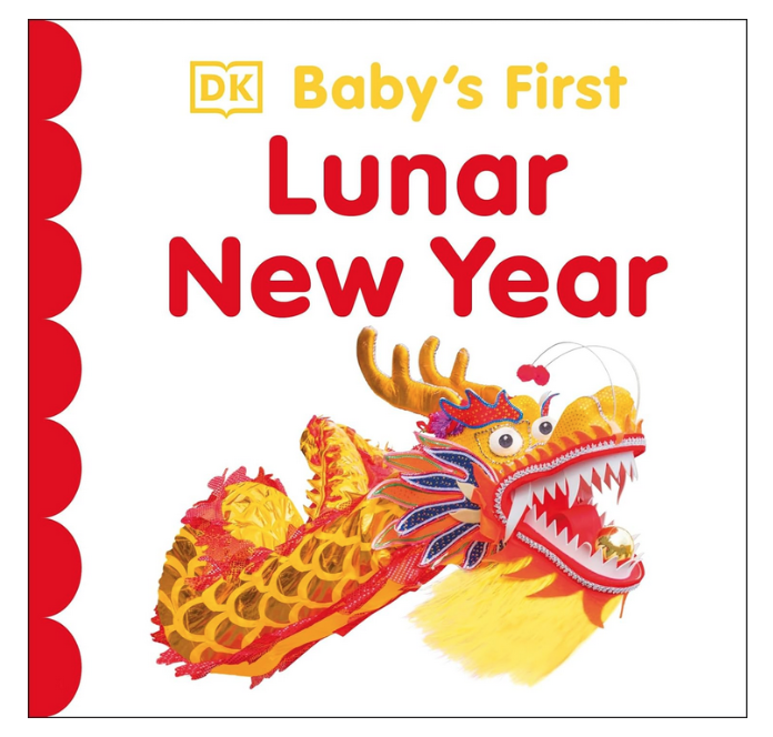 Cover of Baby's First Lunar New Year featuring a red and gold dragon.