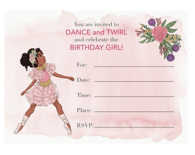 Black ballerina birthday party invites.