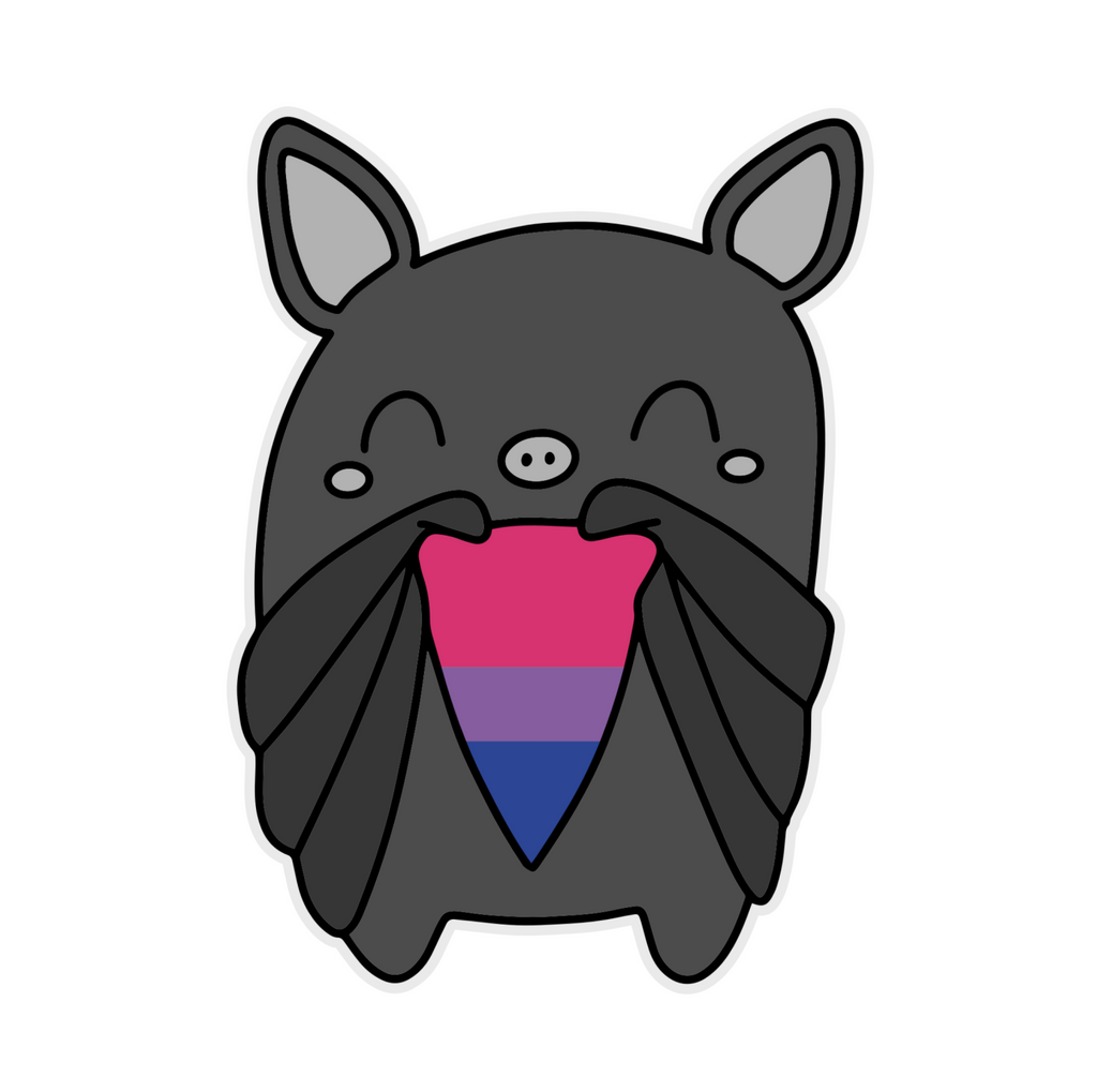 Black bat holding a bisexual flag sticker.