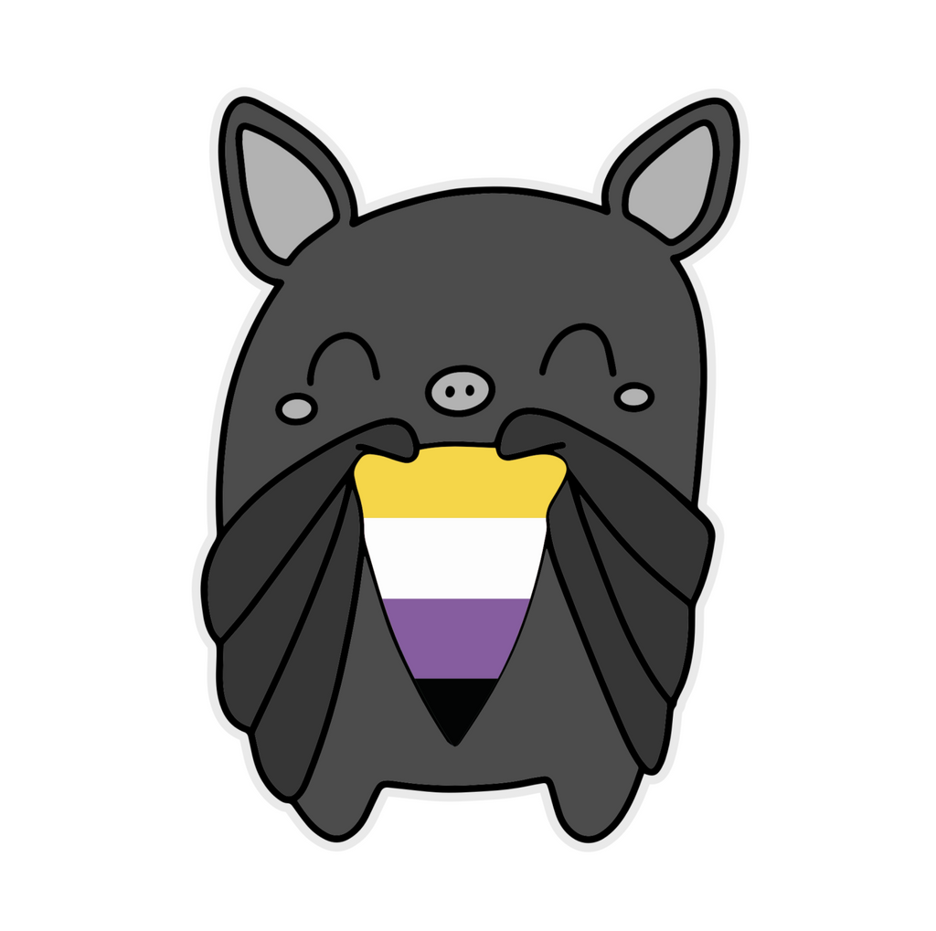 Bat holding a non-binary flag sticker.