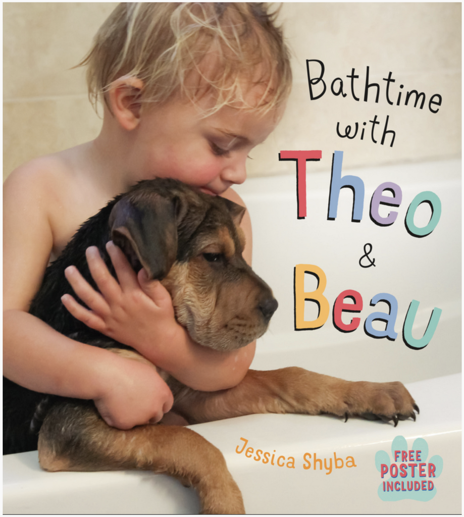 Cover of book Bathtime with Theo and Beau featuring a child and puppy in a bath tub.