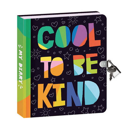 Hardcover locked diary. Rainbow reads Cool To Be Kind.