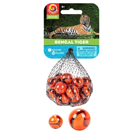 Bag of orange and black Bengal Tiger marbles.