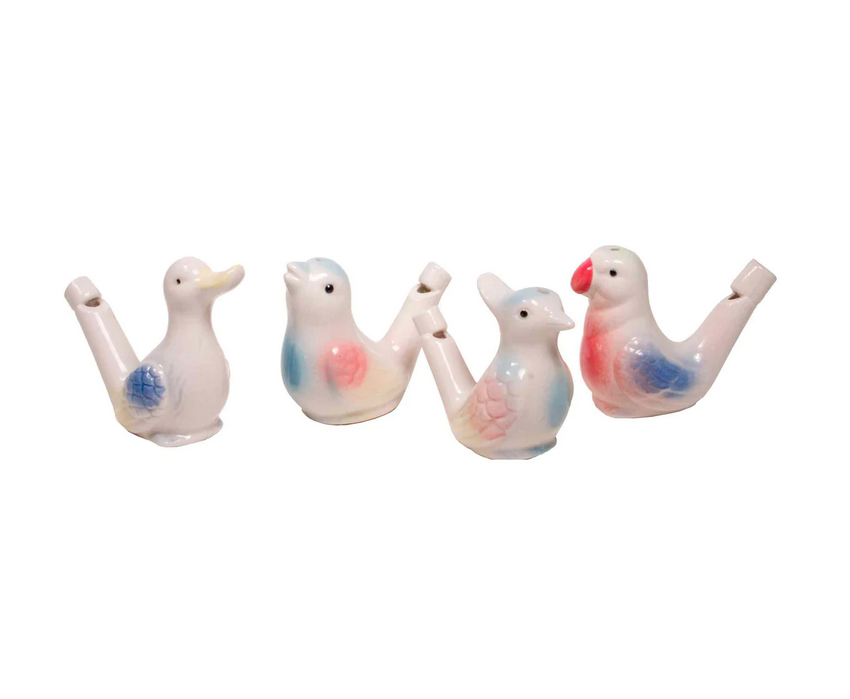 Ceramic bird shaped water whistles.