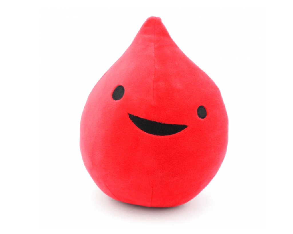 Blood droplet happy faced plush.