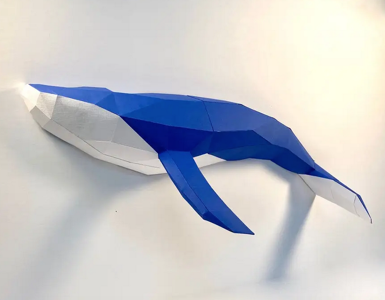 Blue and white whale paper building craft kit.