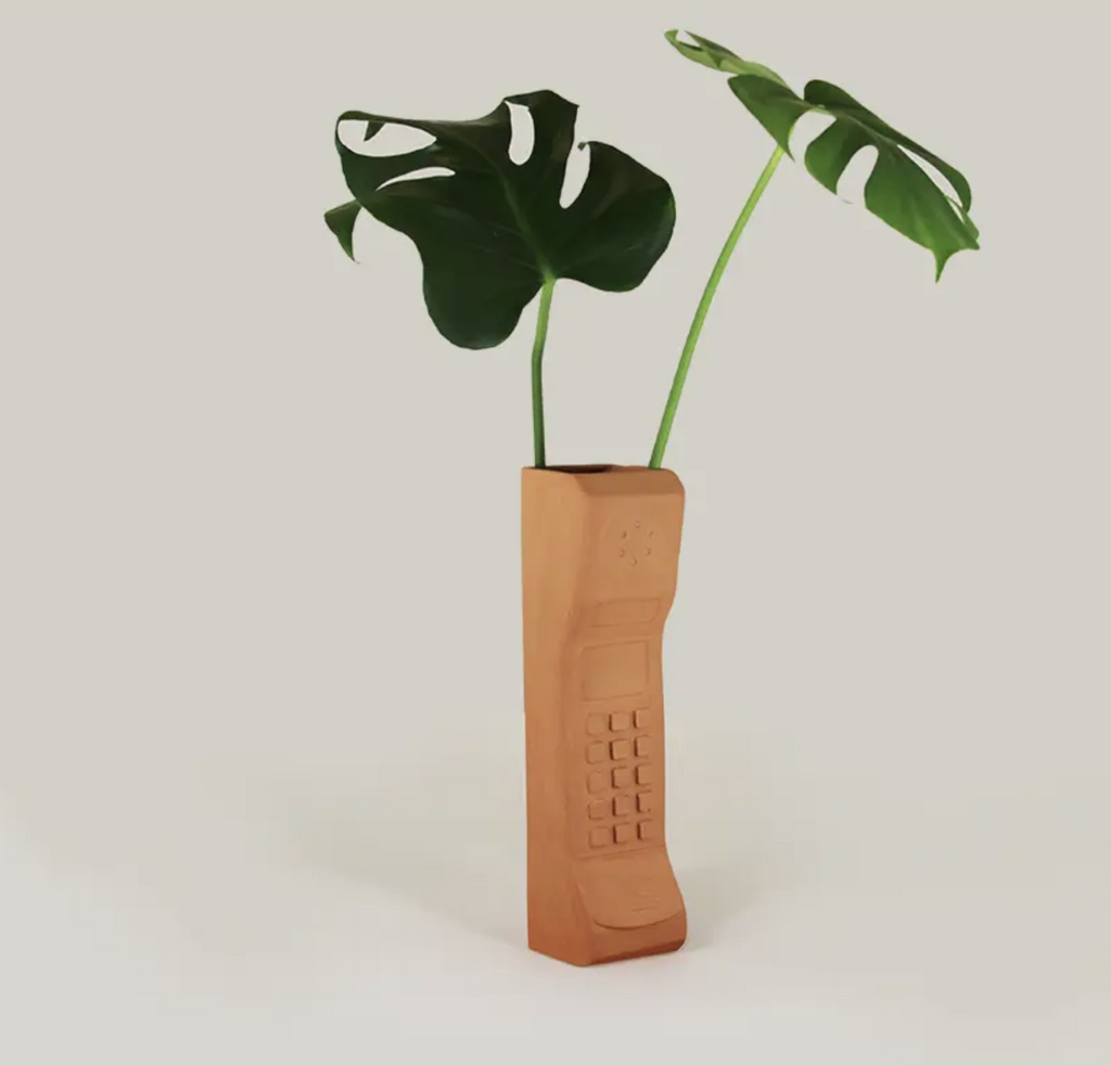 Retro block cell phone terracotta vase.