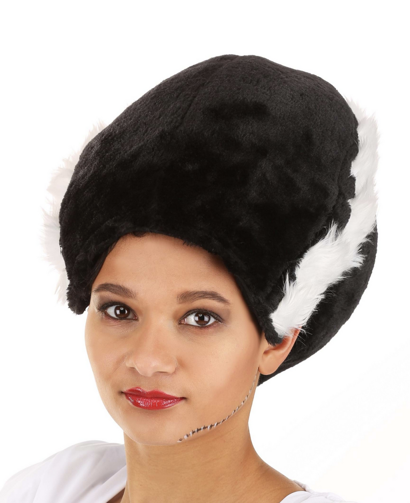 Black and white Bride of Frankenstein wig style hat.