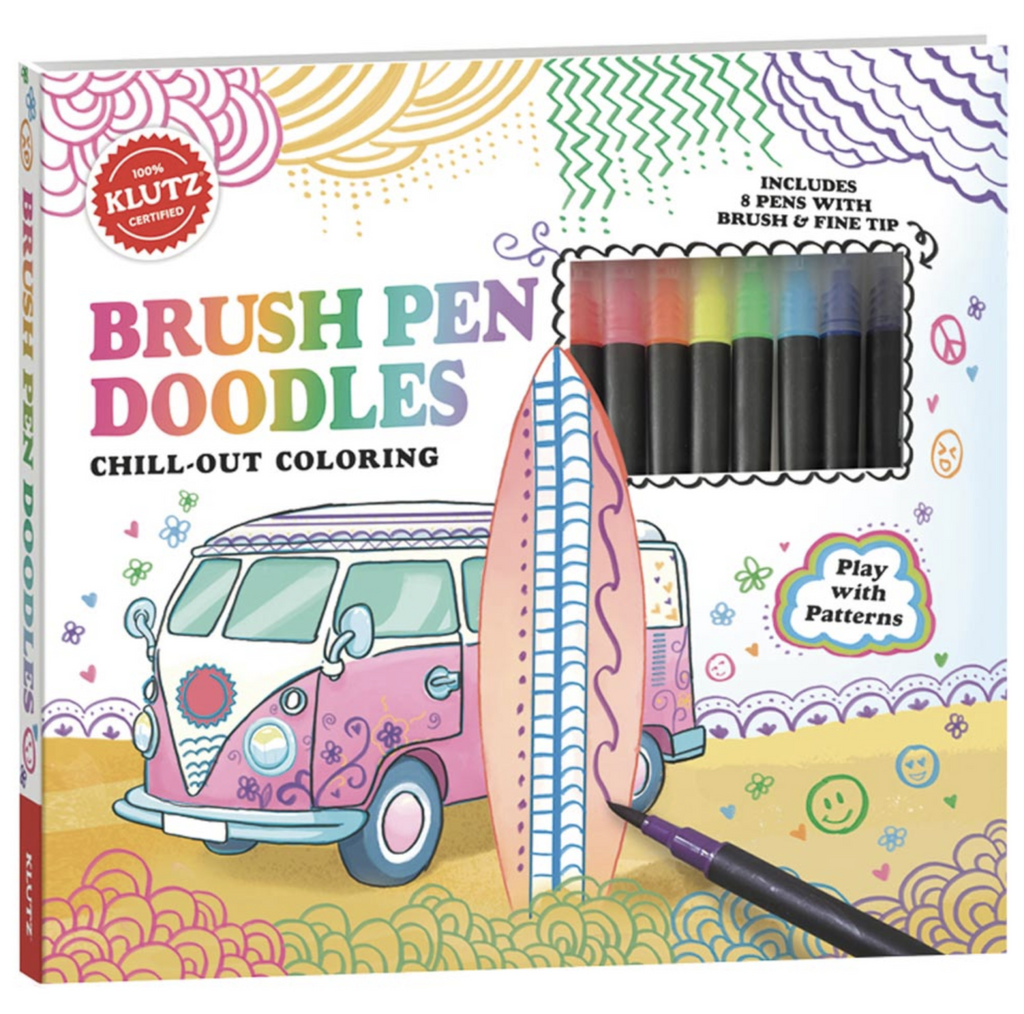 Cover of Brush Pen Doodles Chill-Out Coloring kit with markers.