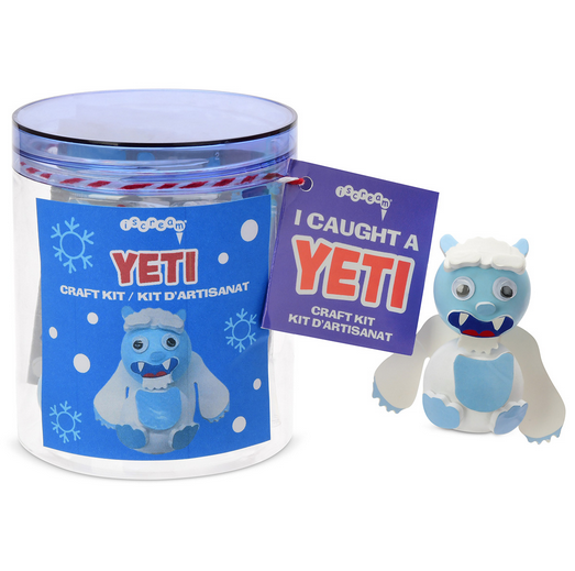 The Build a Yeti Craft Kit cannister with a completed Yeti. 