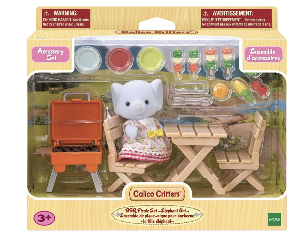 Calico Critters BBQ Picnic Set with Elephant Miriam character box.