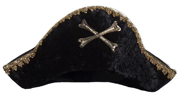Black and gold Captain Hook pirate hat.