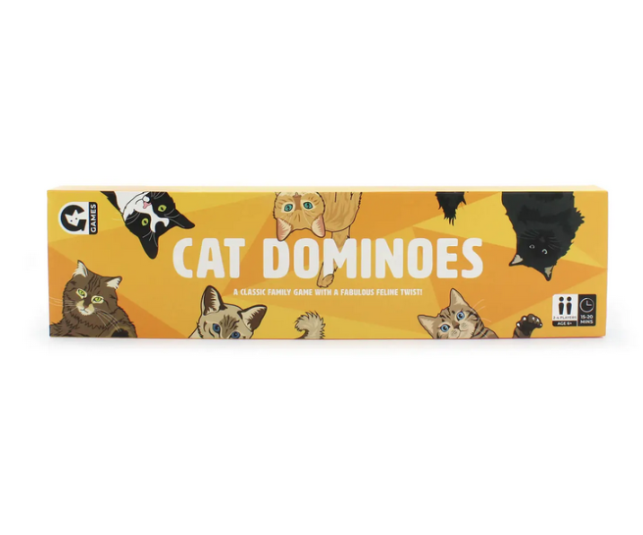 Long rectangle box of cat dominoes. A classy family game with a fabulous feline twist.