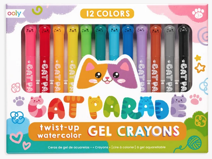 Box of Cat Parade twist up watercolor Gel Crayons. 21 colors. Ages 3 and up.