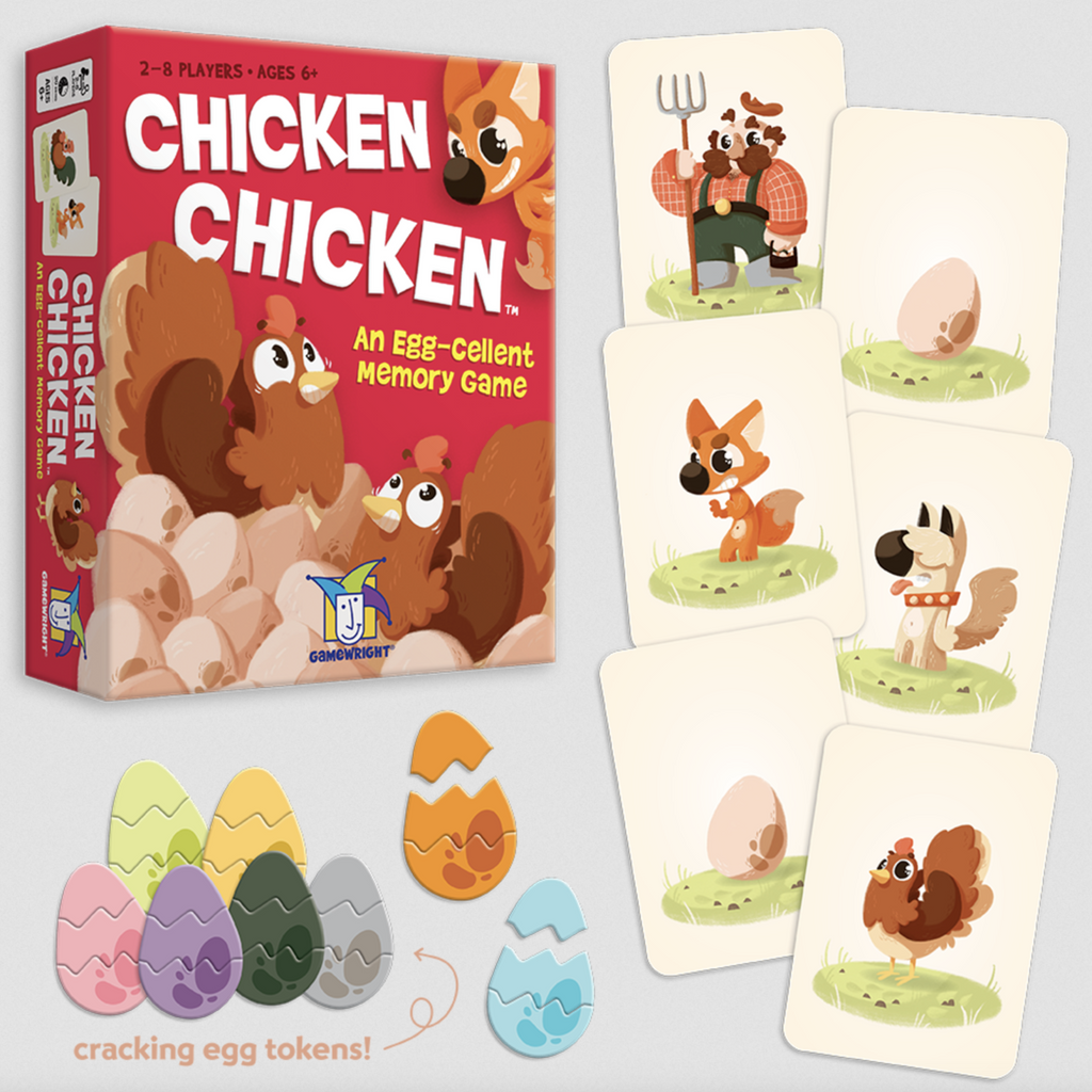 Chicken Chicken game box, playing cards and pieces.
