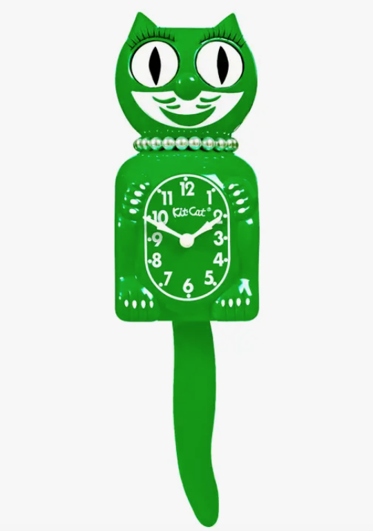Limited edition classic green lady Kit-Cat Klock with pearls and eyelashes. 