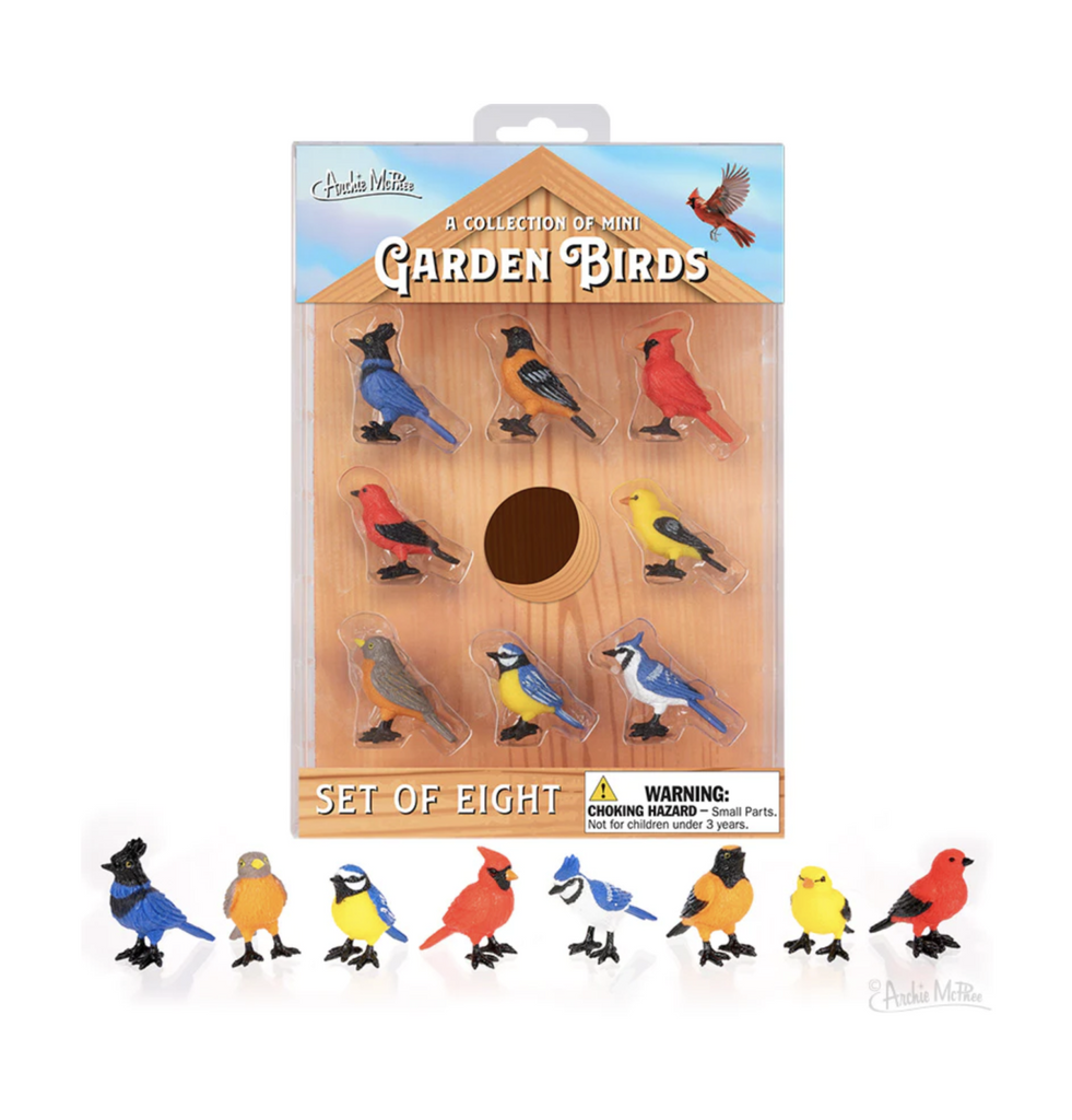 Package and small plastic figures in the Collection of Mini Garden Birds.