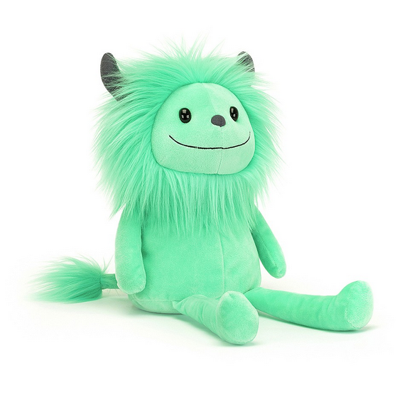 Bright green Jellycat Cosmo Monster plush.