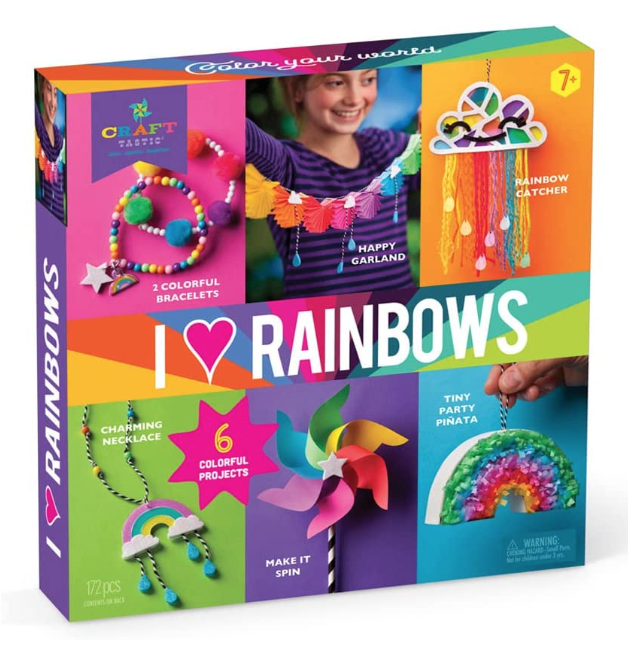 The colorful box showing examples of the six crafts to be made with this kit. 