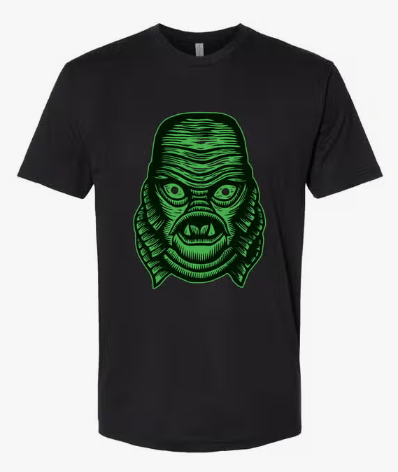 Creature from the Black Lagoon Monster Printed in Green on Black 100% Cotton Tee