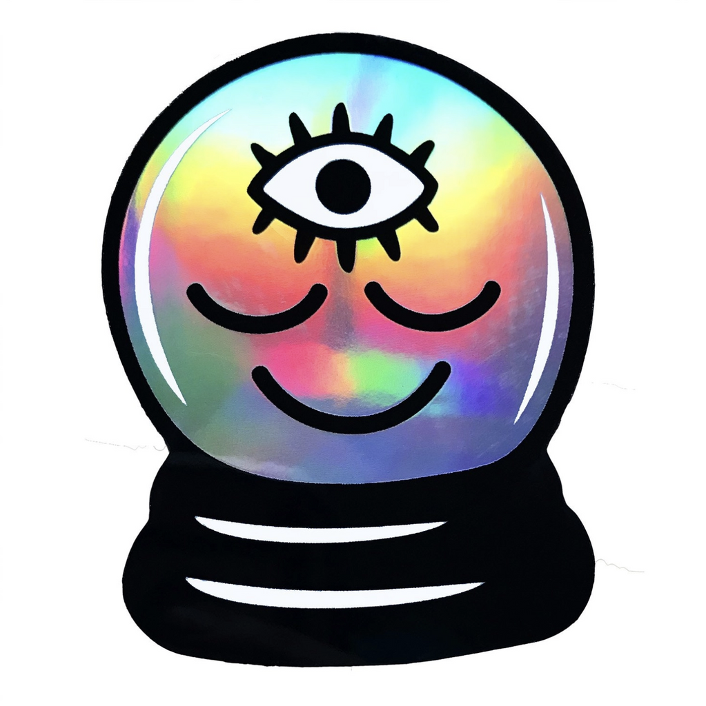 Holographic crystal ball with a 3rd eye sticker.