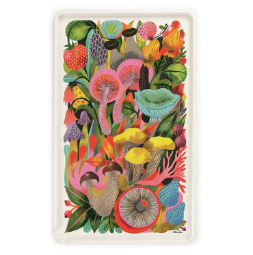 Colorful illustration of every mushroom imaginable on a super useful tray. 