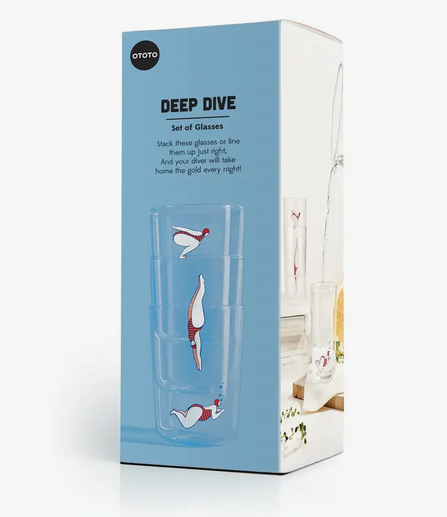 Box of Deep Dive glasses. Graphics show the glasses stacked.