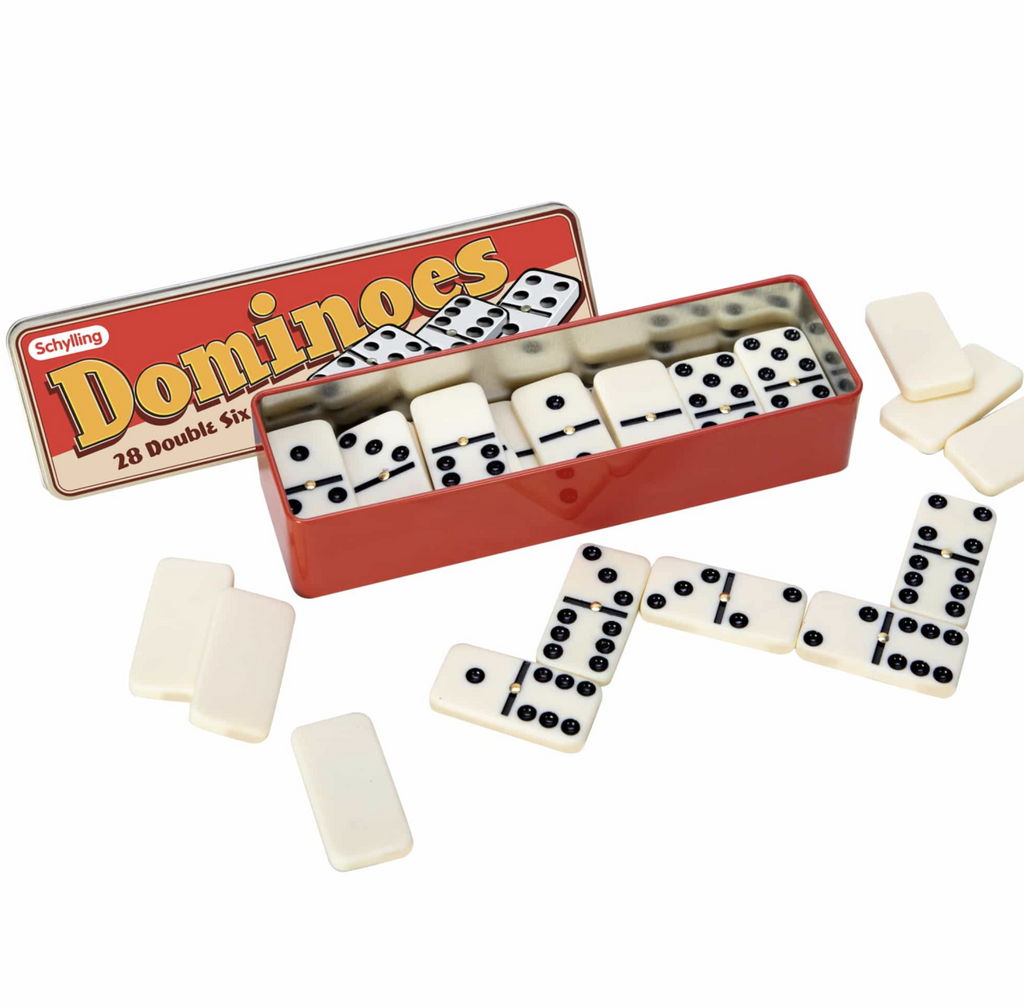 Tin of classic dominoes.