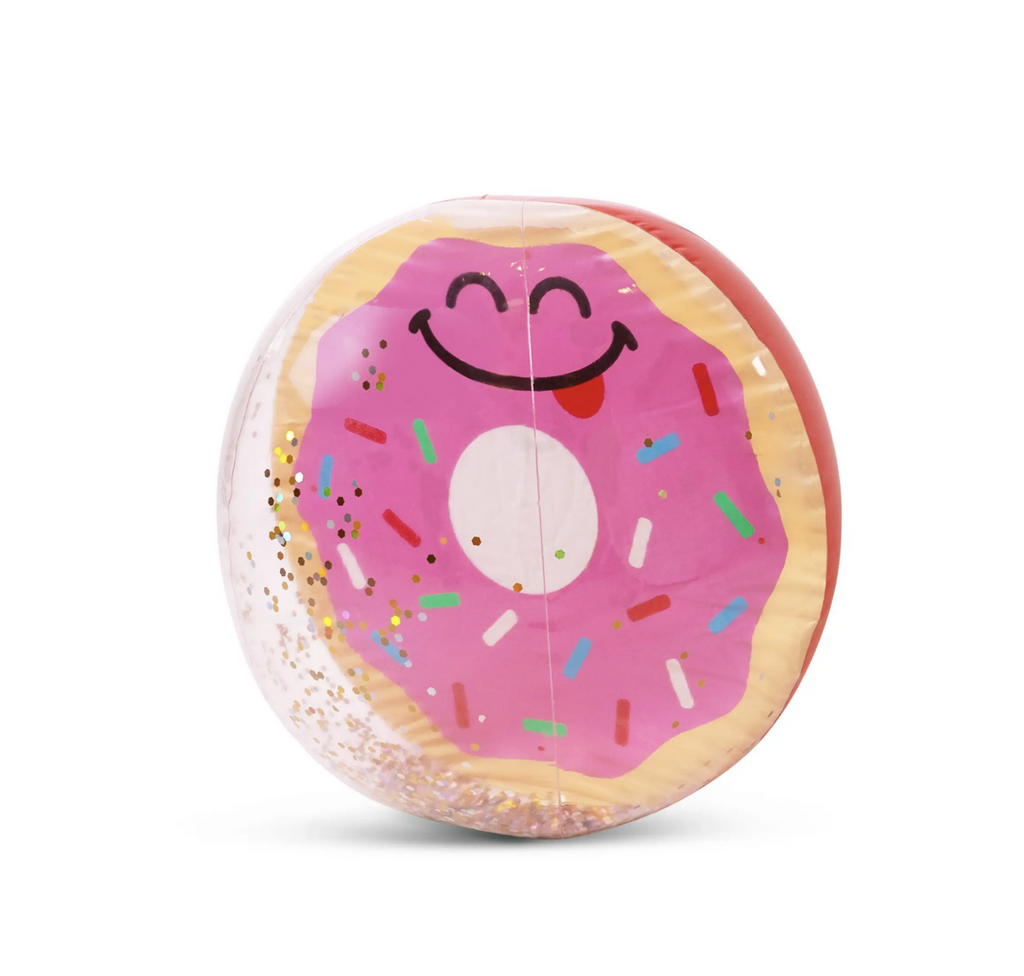 Giant pink donut beach ball glitter filled ball.