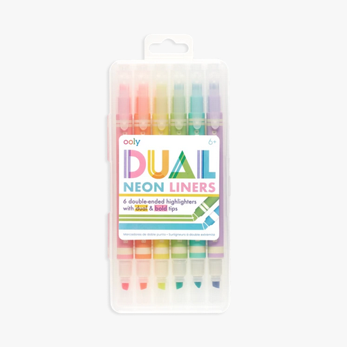 Clear package of Dual Neon Liners- 6 double ended highlighters with dual and bold tips.