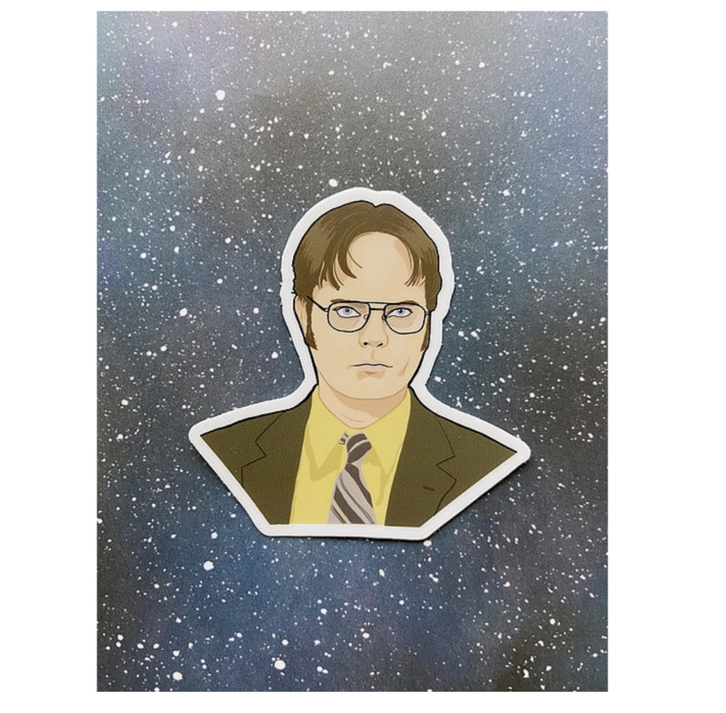 Diecut sticker of Dwight Shrute from The Office.