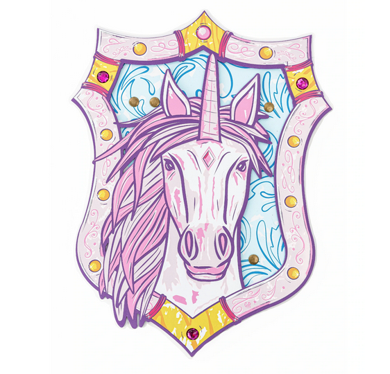 Foam shield with a pink unicorn image.