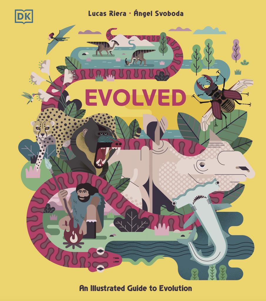 Cover of "Evolved: An Illustrated Guide to Evolution" by Lucas Riera and Angel Svoboda.