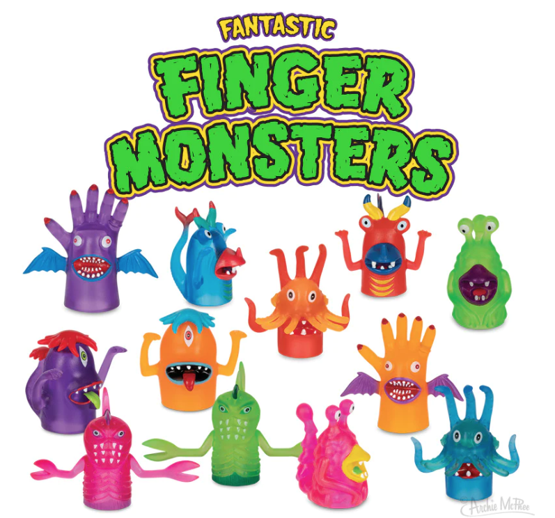 Various silicone finger monster finger puppets.