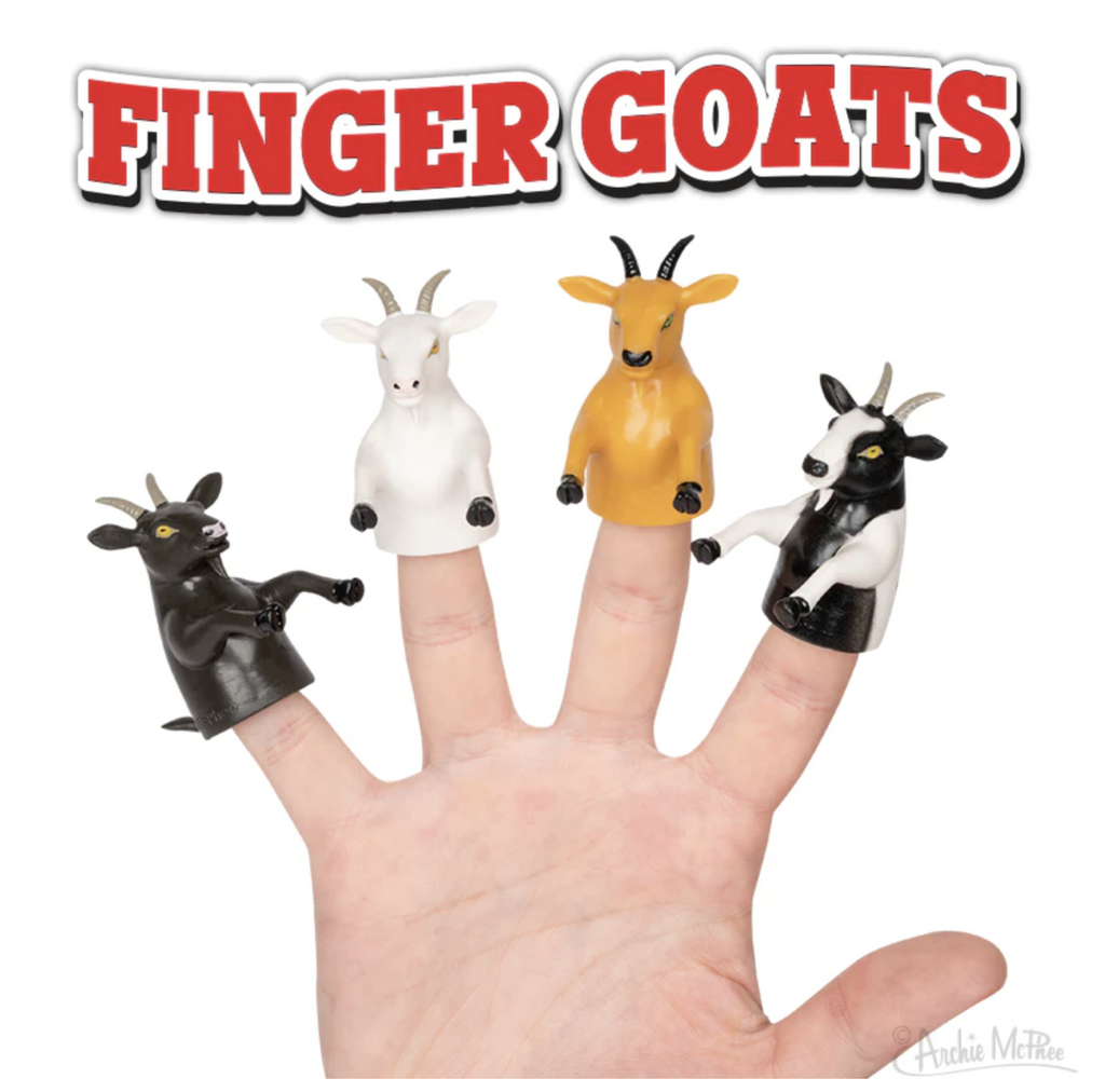 Horned, 2" tall, soft vinyl goat finger puppets are available in four different colors. Sold individually.