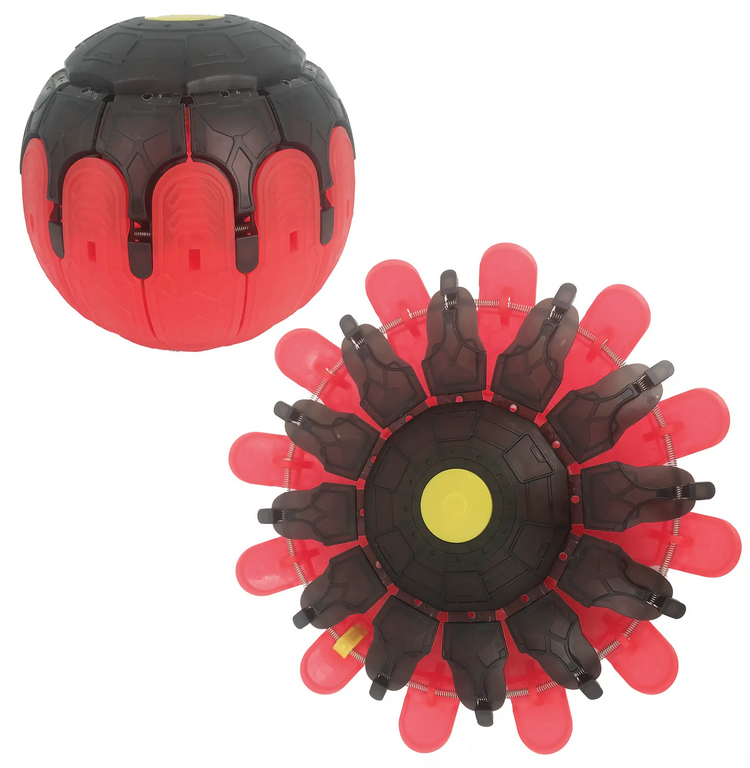Red and black flying ball disk open and closed.