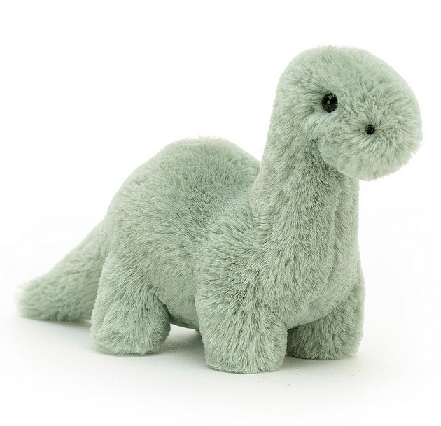 Fossilly Brontosaurus Mini is minty-soft, with a long tail and a strong stretch neck.