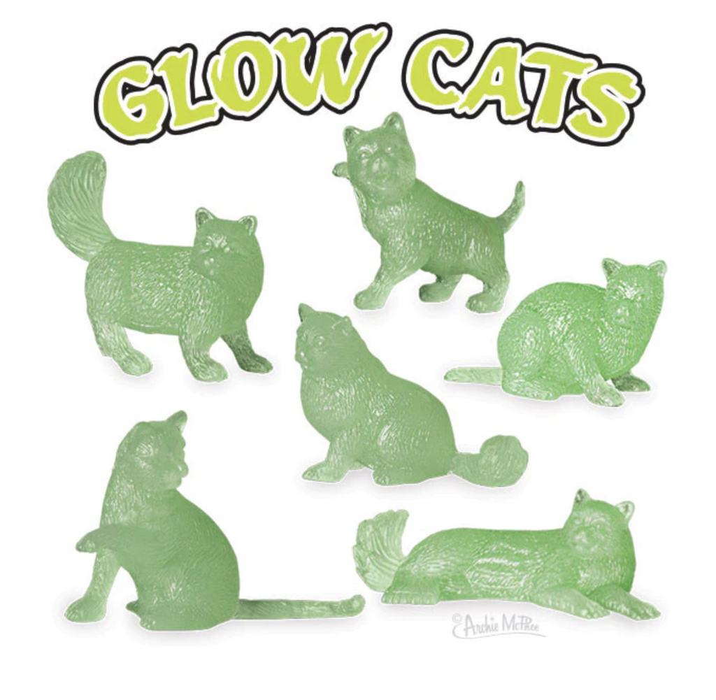 These six differently posed kitties will glow in the dark. Made of soft vinyl, all the cats are around an inch on their longest side. 