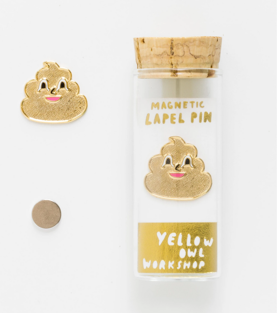 Gold Poo lapel pin.